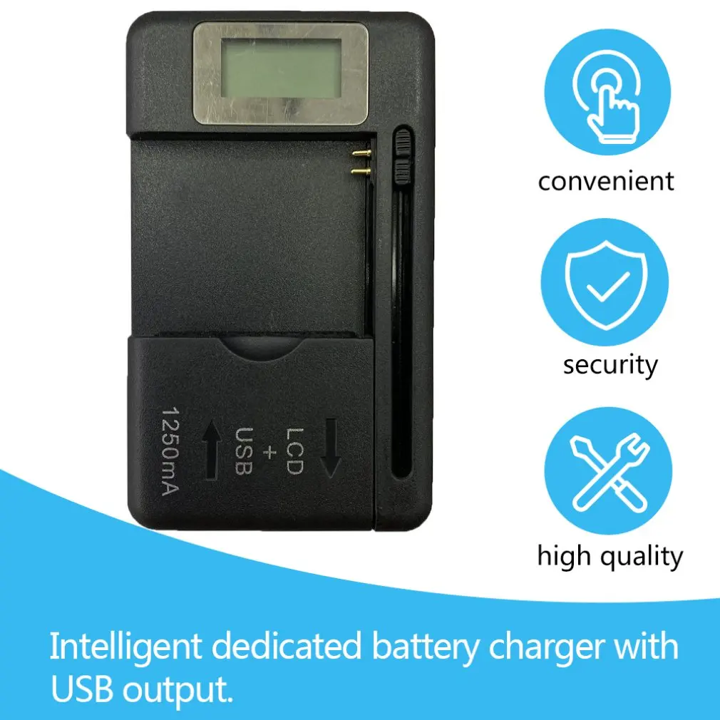 Chargeur de batterie mobile universel avec port USB, écran LCD, indicateur pour la plupart des batteries Lithium-Ion 24.com