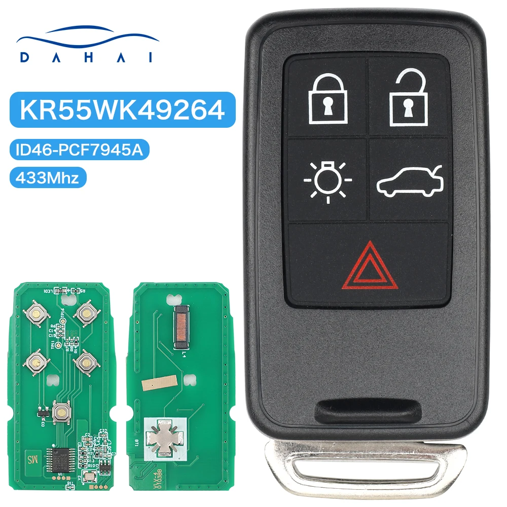 dahai Car Remote Control Key For Volvo S60 S60L S80 XC60 XC70 V40 V60 ID46 PCF7953 433MHz KR55WK49264 Non-Keyless Card