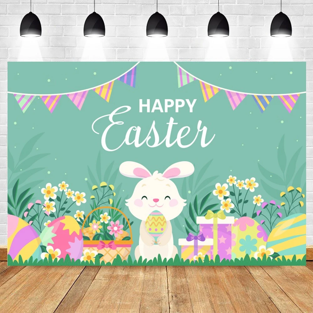 Frohe Ostern Kaninchen Hintergrund Cartoon Hase Frühling Blume Gras Baby Kinder Geburtstag Party Decor Fotografie Hintergrund Fotostudio