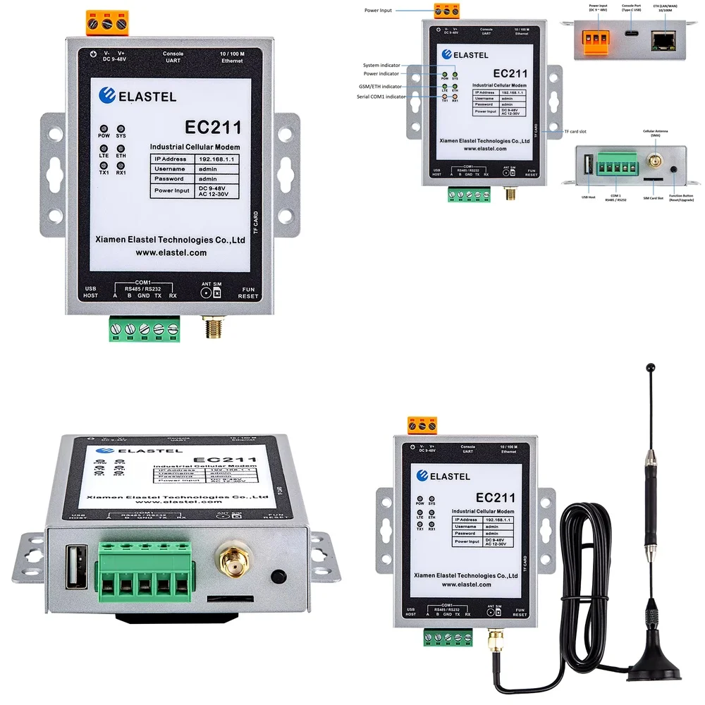 

RS485 Modbus MQTT Industrial Edge Programmable LoRaWAN IoT Gateway 4G Wi-Fi Optional for Elastel EC211 industrial gateway for
