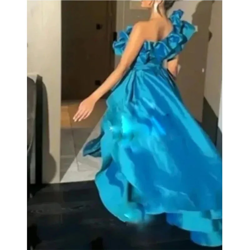 Elegante vestido de noche Formal de una línea, vestidos de noche asimétricos sin mangas, un hombro con volantes, vestido de fiesta de cumpleaños