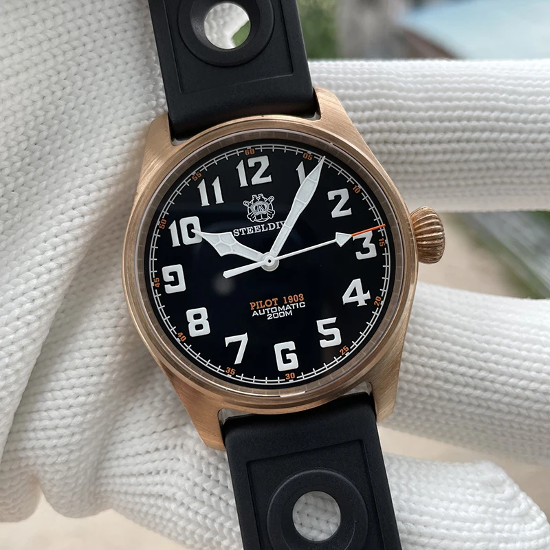 STEELDIVE Men Pilot Watch 39MM Bronze Automatic Mechanical Wristwatch Dive 20Bar Waterproof C3 Green Luminous Sapphire NH35