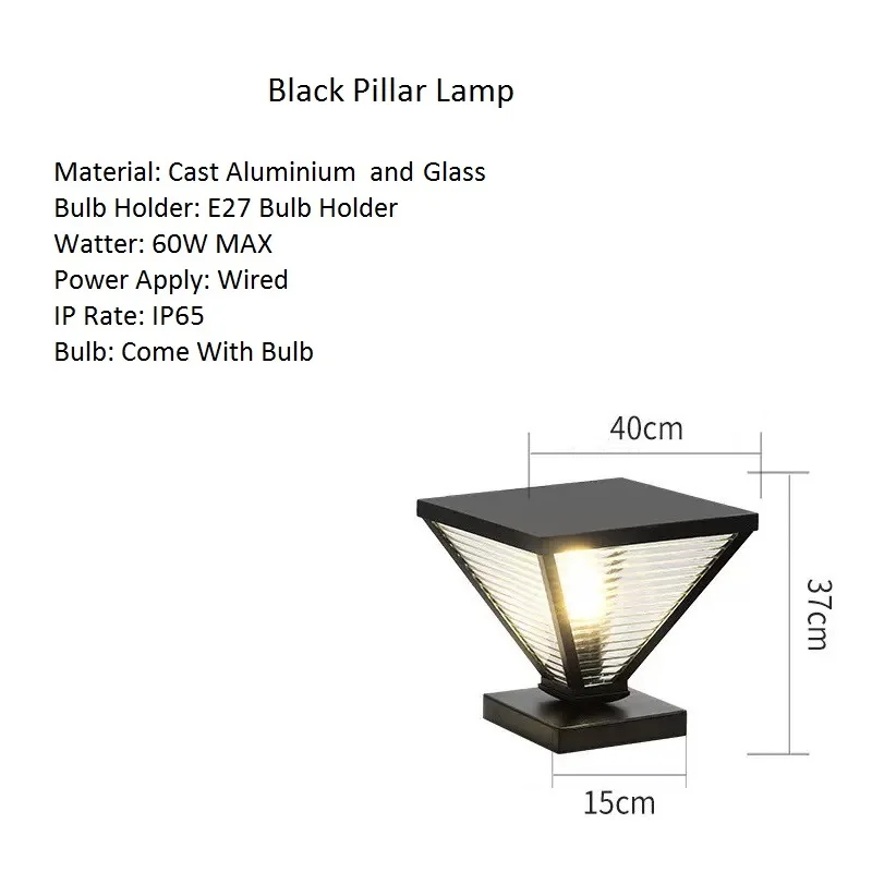 Outdoor Pillar Lamp Garden Gate Pillar Light Bar Black Post Light Yard Outside Post Lights Home Glass Post Lighting Include Bulb