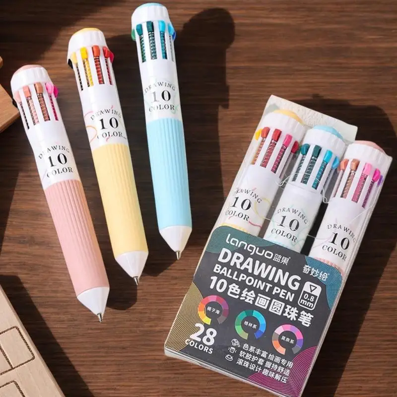

3pcs Multicolor Ballpoint Pen Set 0.8mm, 10-in-1 Colored Pens Fine Point Retractable Ballpoint Pens for Office School