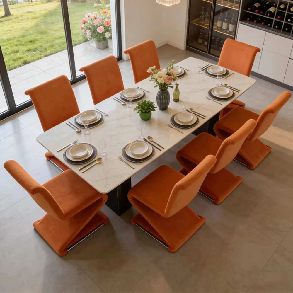 #Designer S Shape Single Fabric Dining Chair Contemporary Luxury Metal Base Home Hotel Apartment Furniture