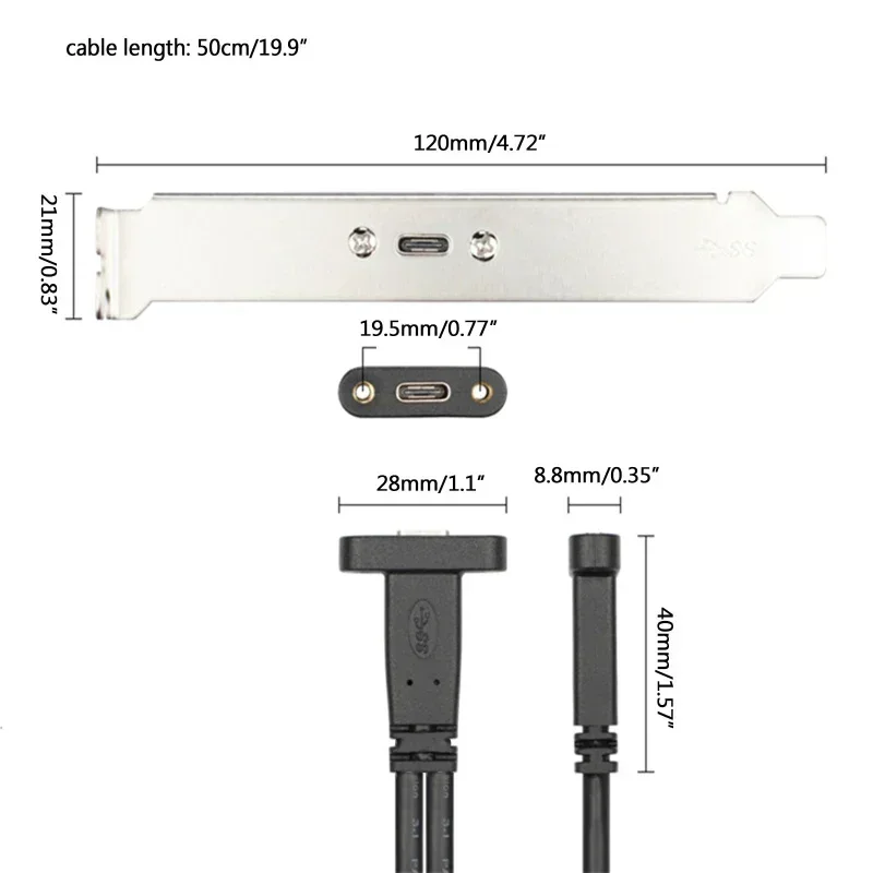 Внутренний USB 3.0 19-контактный разъем «мама» на USB Type-C «мама» Удлинительный кабель для крепления на панели для настольного ПК, материнская плата, преобразователь USB-C 5 Гбит/с