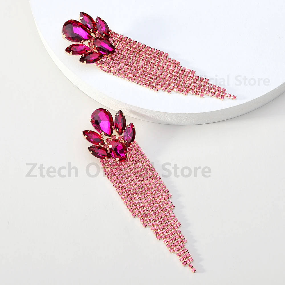 Série Rosa Vermelha Brincos Dangle Cristal Brilhante para Mulheres, Jóias Indicação Geométrica, Acessórios Tendentes, Moda Luxo, 2023