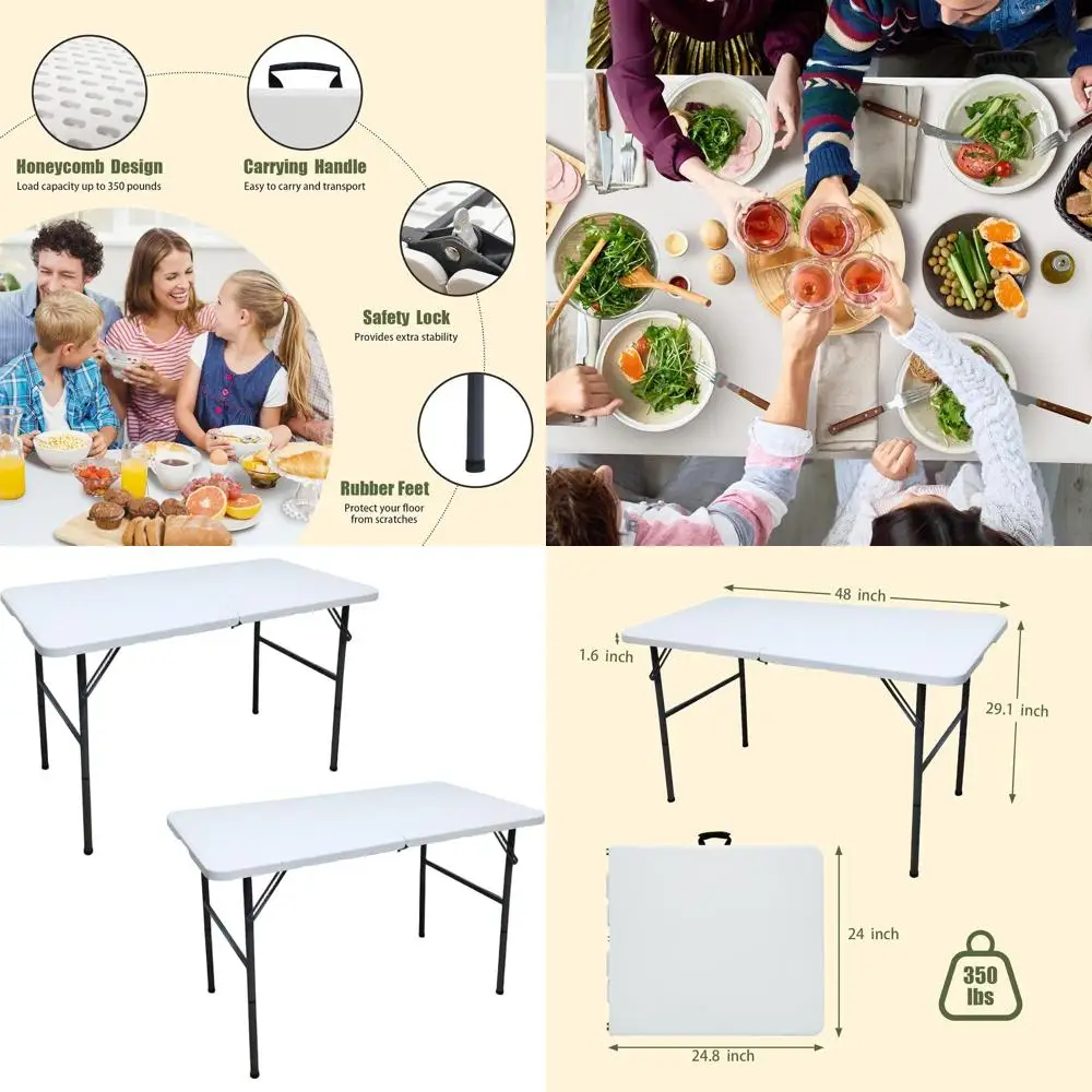 

Portable 4FT Folding Table Set - Lightweight for Outdoors, Picnics, and Card Games - White, Indoor/Outdoor Use