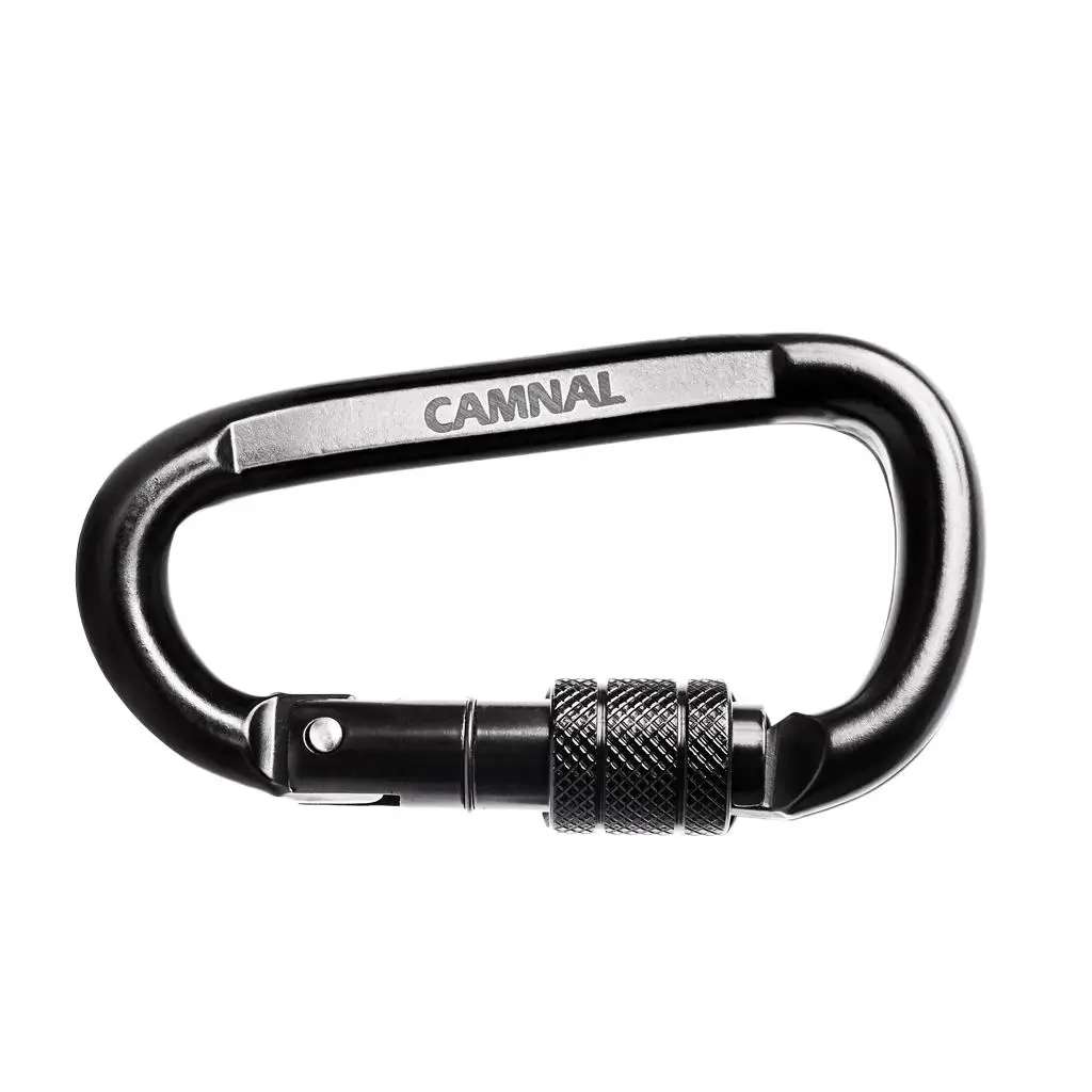 D-Shape 30KN Screw Locking Carabiner Rock Climbing Equipment CE Certified Black