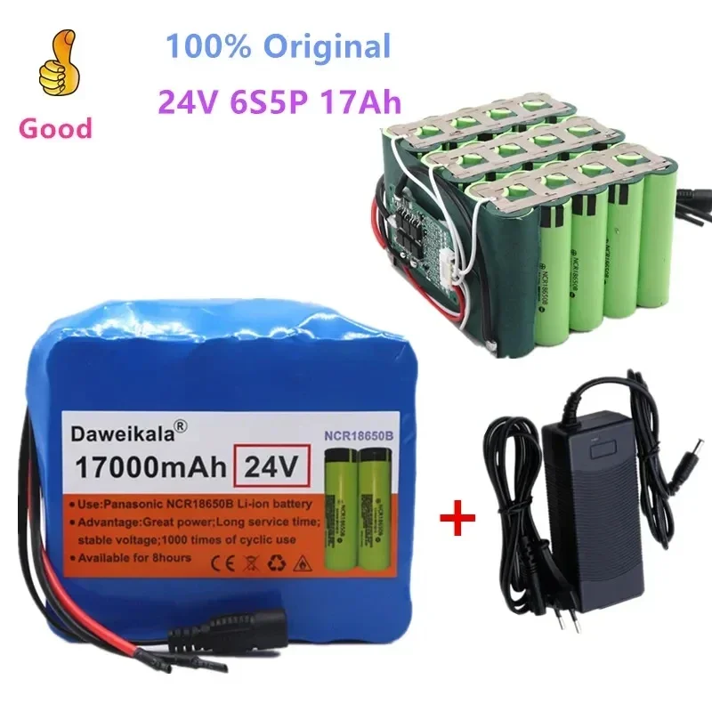 

Pack de batteries 6S5P 100% originales 24V 17ah 18650, 25.2v 17000mAh, lithium-ion pour vélo électrique, avec chargeur