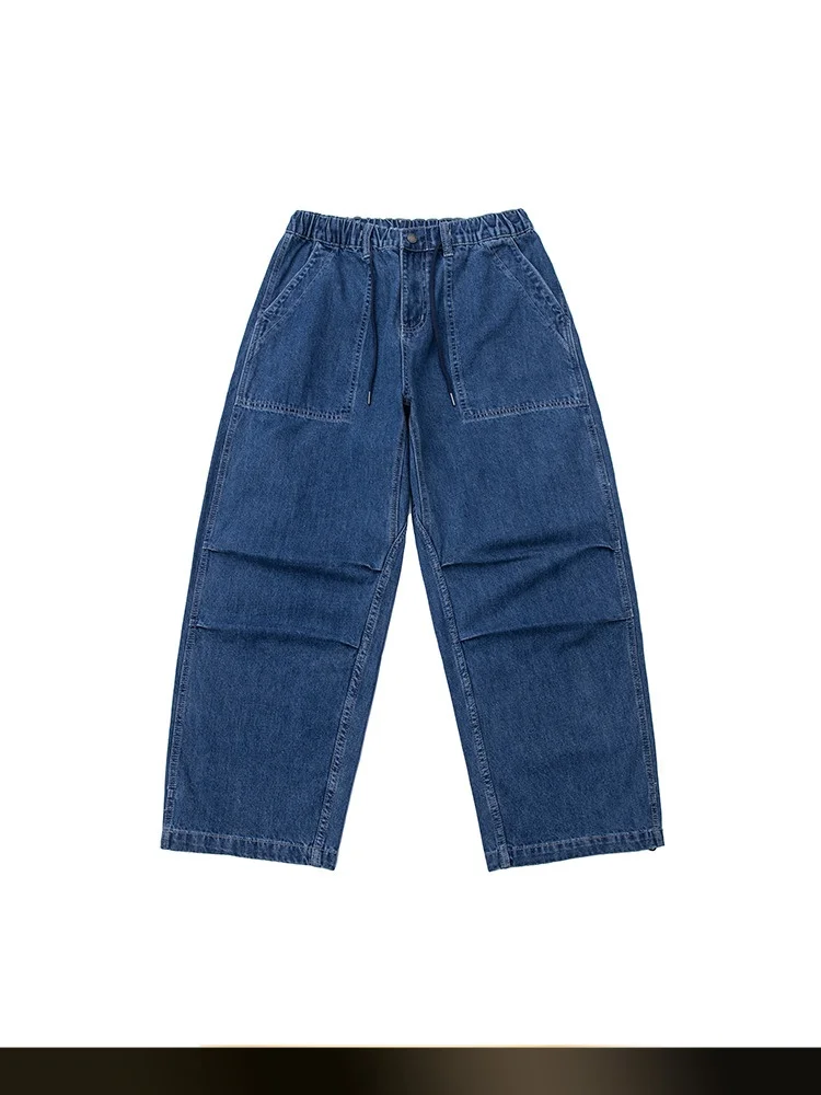 

American Retro Washed Drawstring Multi-Pocket Workwear Jeans Men's Spring New Loose Casual Wide Leg Pants Cotton Polyester