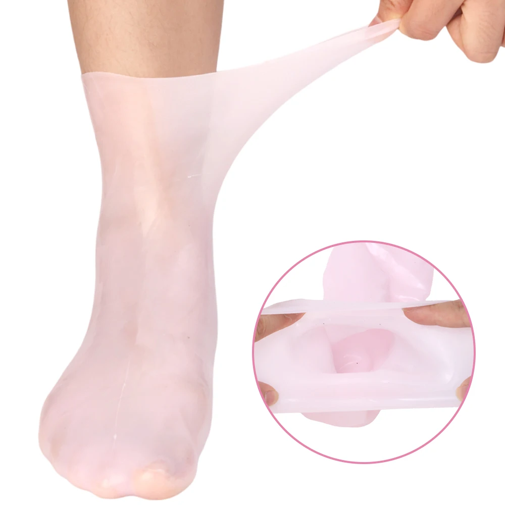 5 pares de silicone hidratante elástico pé meias anti rachaduras remover a pele morta reutilizáveis diy spa máscaras para os pés cuidados com ferramentas pedicure