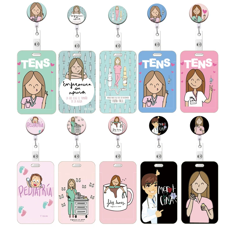 New Nurses Card Holder Retractable Clip Business ID Badge Card Case Reel Yoyo Employee Cards Cover Doctors Hang Certificates