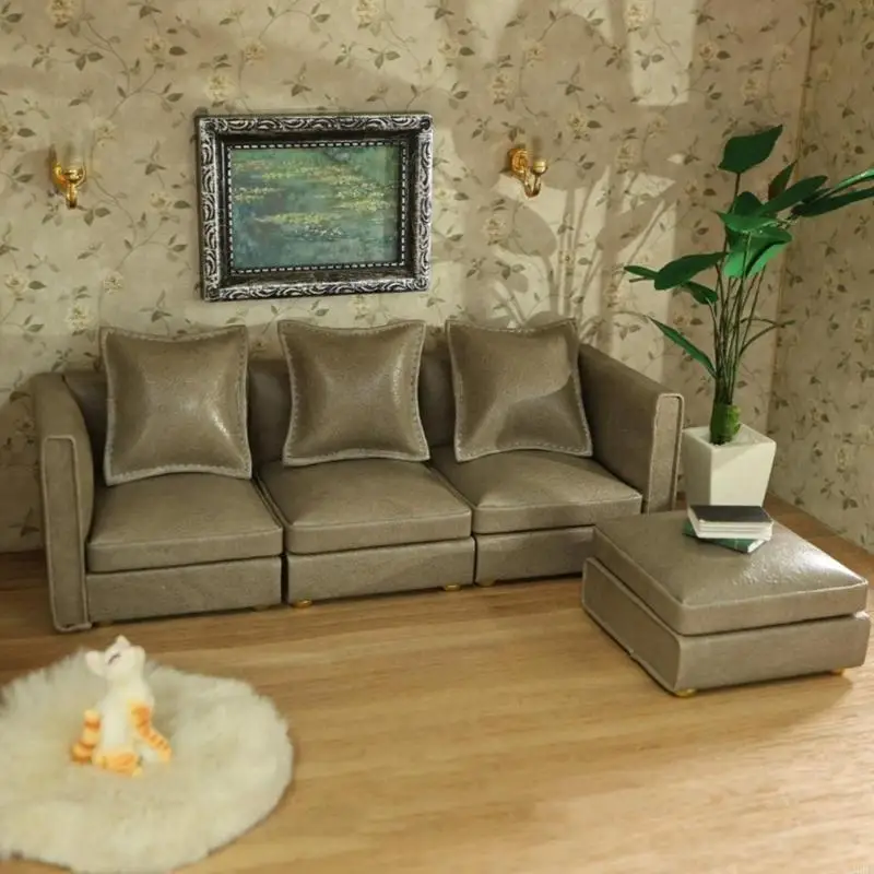 

Simple Couch Mini Sofa Set Soft Fabric Dollhouses Furniture 1/12 Scale for Model Displays A2UB