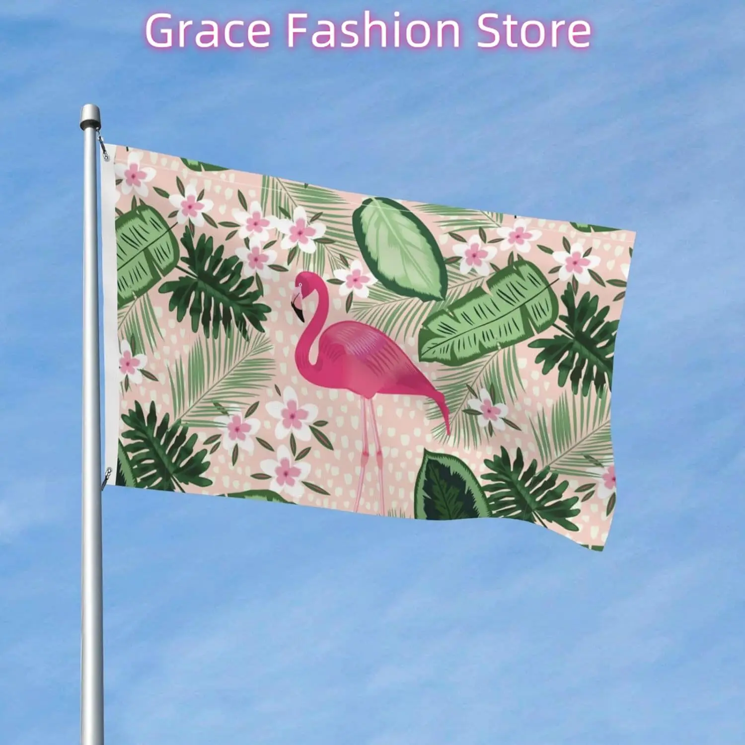 Flamingo Palm Leaves Flowers Flag 3x5 Ft Outdoor Polyester Garden Flag Double Sided Banner For Yard Lawn Porch Balcony H
