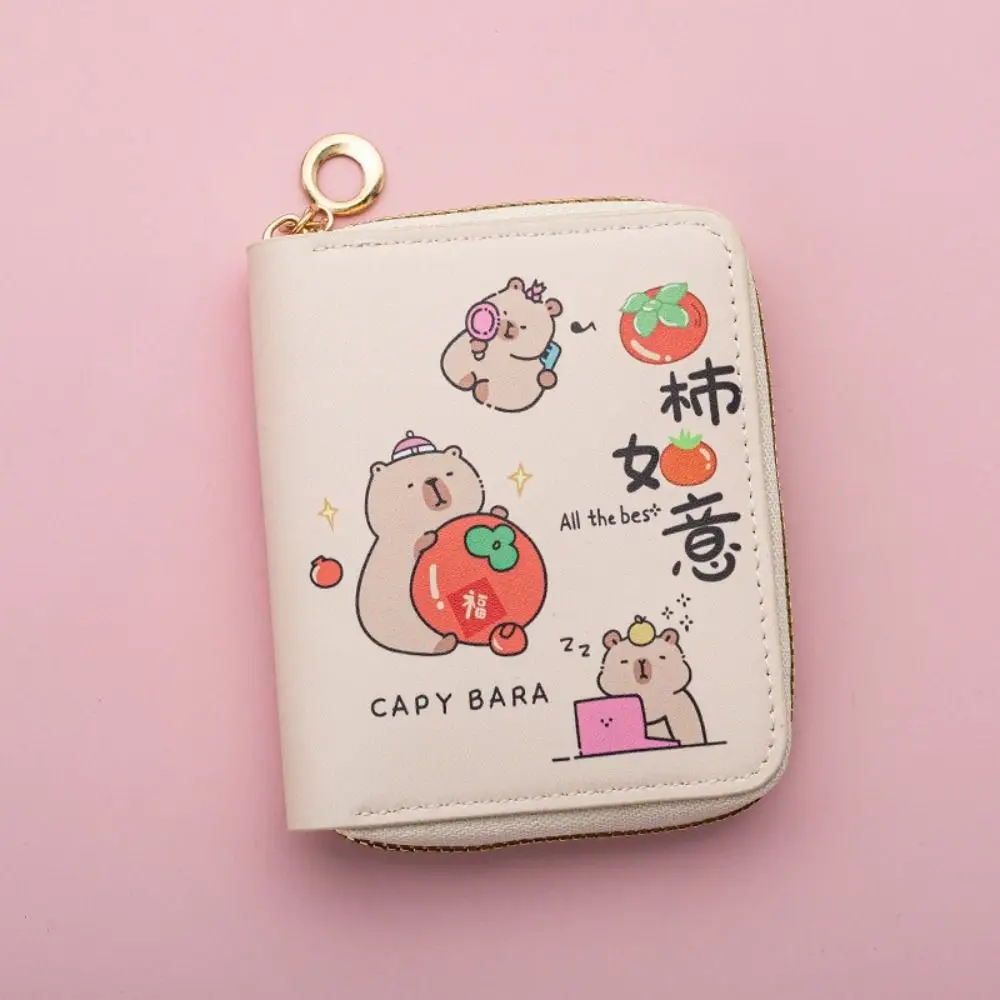 Dompet koin Capybara Pu ritsleting modis, tas berubah gaya Korea pemegang kartu Capybara dompet pendek saku kartu siswa