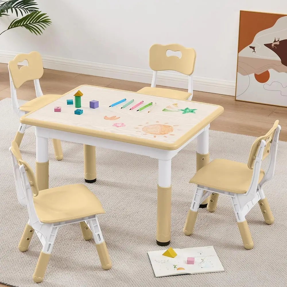 

Height-Adjustable Toddler Desk with 4 Chairs, Suitable for Ages 3-8, Ideal for Home, Classroom, Daycare (Brown, 31.5 L x 23.6 W)