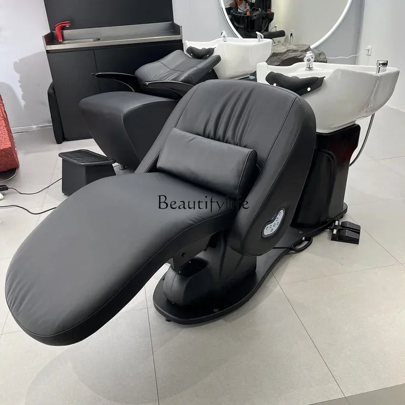 

02Barber Shop Shampoo Chair for Hair Salon Lying Half Ceramic Basin