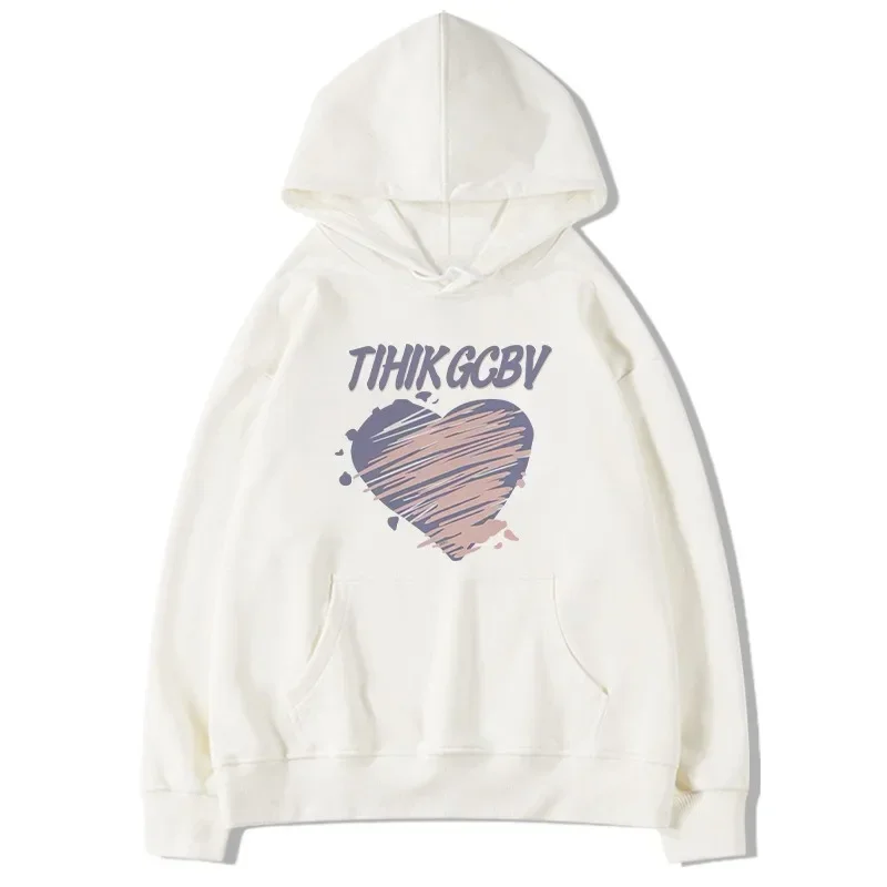 

Y2k New Love Graffiti Print Plush White Sweatshirt Women Students Autumn Winter Loose Hooded Korean Pullover Women's Tops Coat