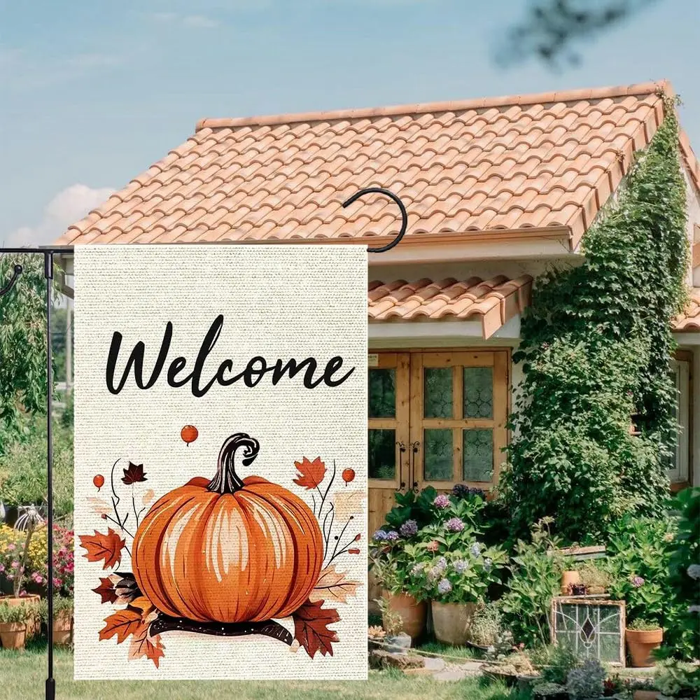 Fall Garden Flag Outdoor 12x18 double sided Courtyard Bag Garden Thanksgiving Pumpkin, Deciduous Harvest flag Welcome Holiday fl