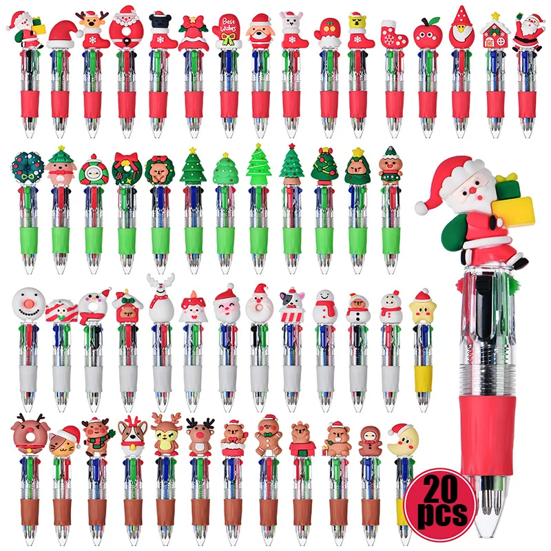 Niedliche Cartoon-Kunststoff-Mehrfarben-Weihnachtskugelschreiber, Kreativität, Silikon, Schneemann, Elch, Weihnachten, vierfarbiger Kugelschreiber