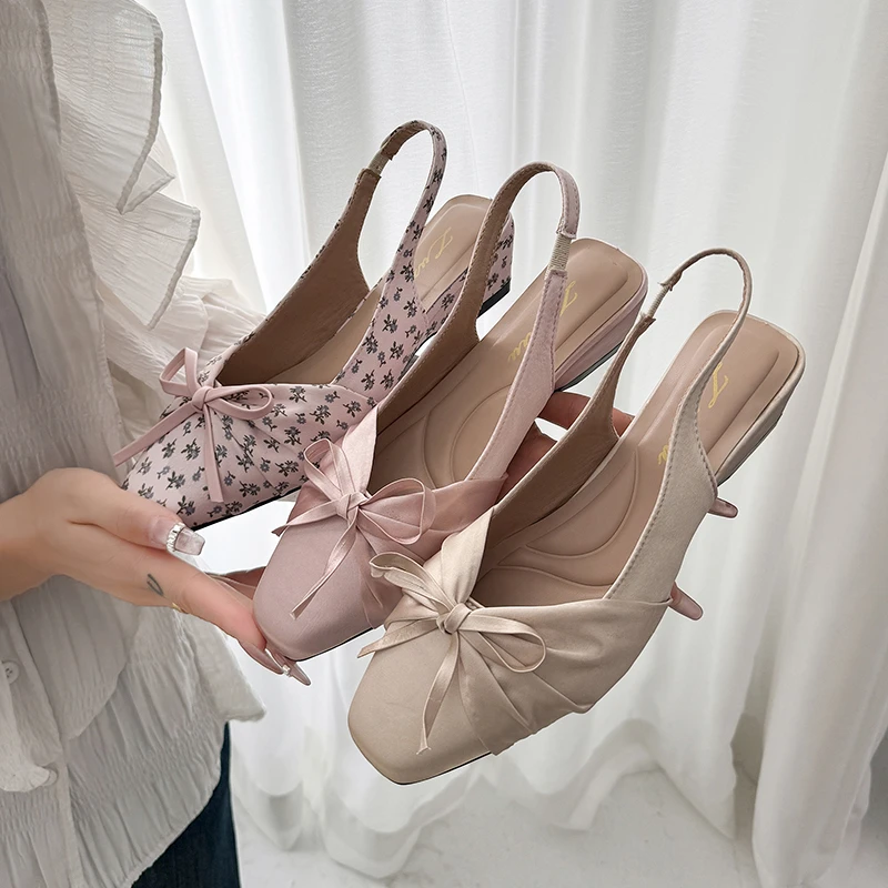 

Элегантные женские туфли во французском стиле с бантом, сандалии с вырезами и закрытым носком, новинка весны 2026, женские сандалии без задника