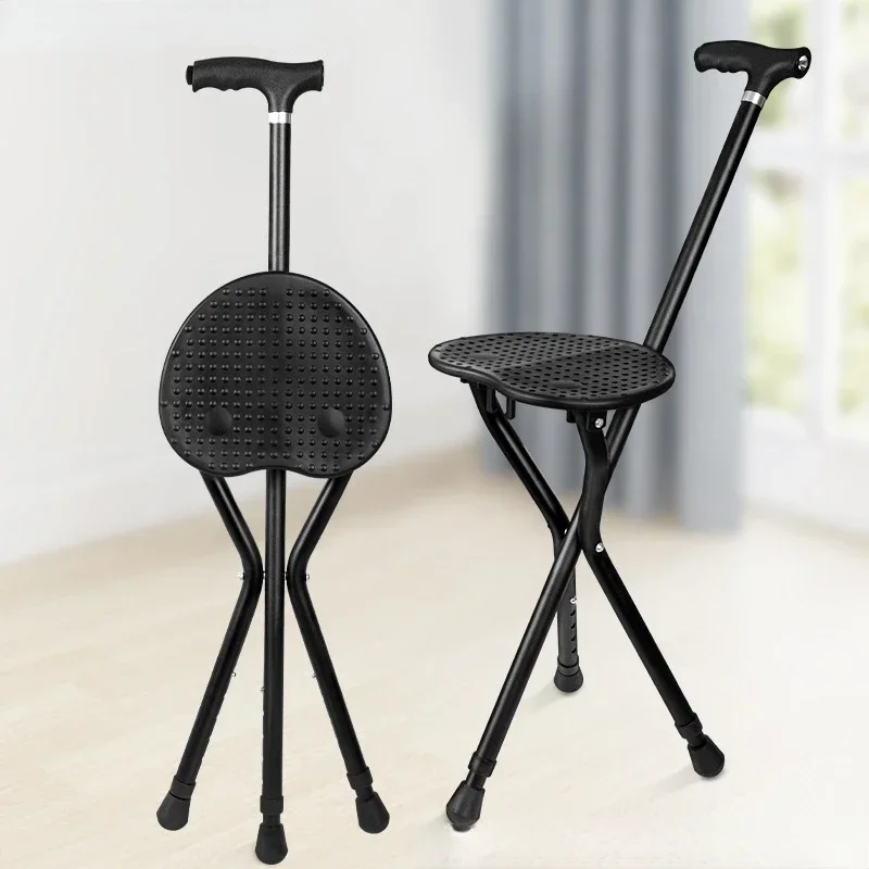 

Comfortable Seat Board, Walking Crutches, Three-Legged Foldable Stick Chair, Thickened Aluminum Alloy, Stability Aid