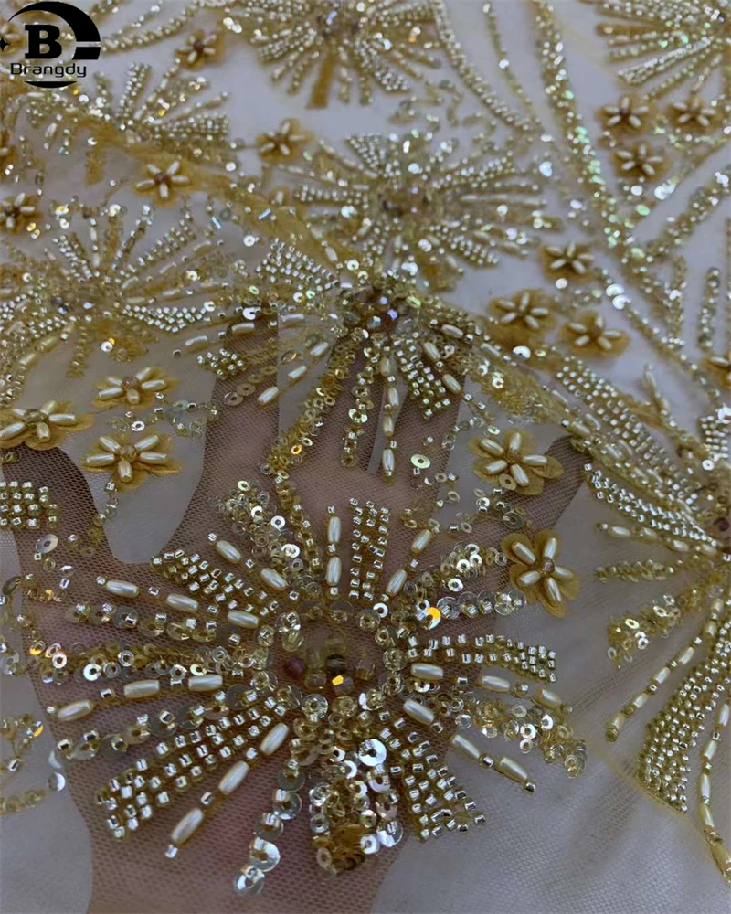 Brangdy pizzo di Tulle fatto a mano africano francese con perline, ultime paillettes ricamate, maglia, tessuto Nigeria per abito da sposa di lusso 2024