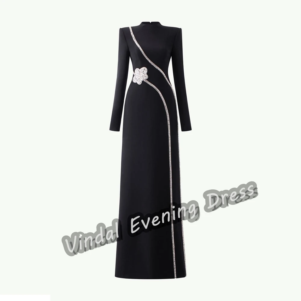 Vindal Evening Dress O-Neck Floor Length Straigt Built-in Bra Elegant Crepe Long Sleeves Sexy Flower Saudi Arabia For Woman 2024