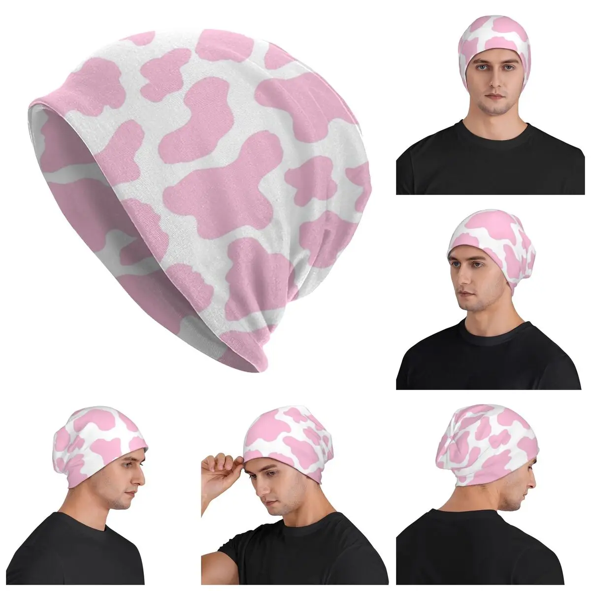 

Розовая клубничная коровья принт с эстетическим узором, теплая вязаная шапка, модная шапка-капот, осенне-зимние уличные шапки для мужчин и женщин