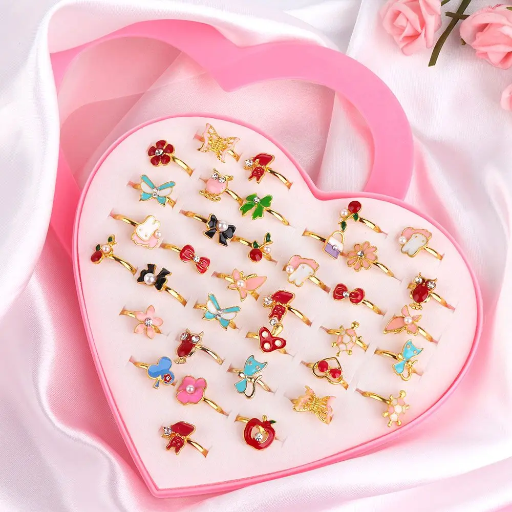 36 Piece/Set Cartoon Rings Ornament Jewelry Optional Ring Toy Finger Rings Pretend Play Fancy Shape