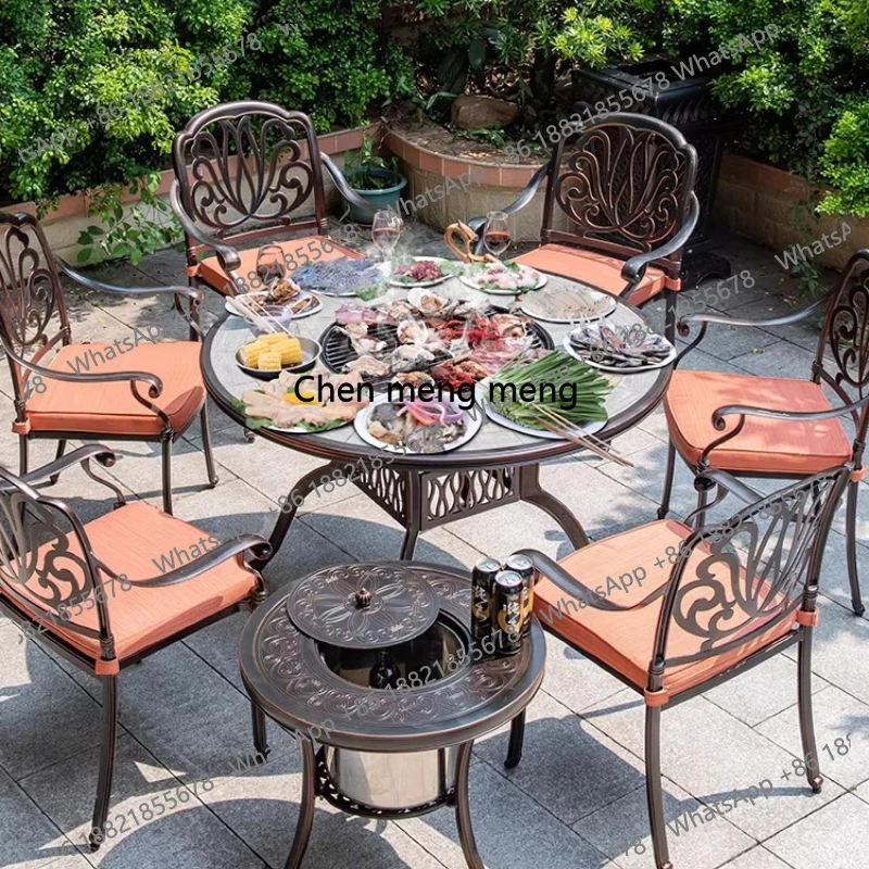 Outdoor barbecue table and chair combination courtyard garden terrace electric grill carbon grill outdoor European style