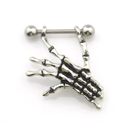 2 Pieces High Quality Skull Hands Punk Titanium Surgical Stainless Steel Barbell Nipple Piercing Body Jewelry For Women Men
