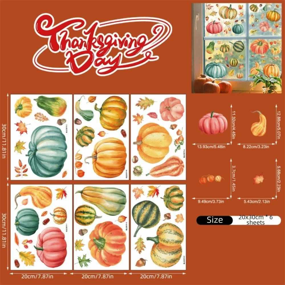 Double-Sided Fall Window Clings Reusable PVC Static Cling Decorations Pumpkin Scarecrow Design Waterproof Autumn Harvest Decals