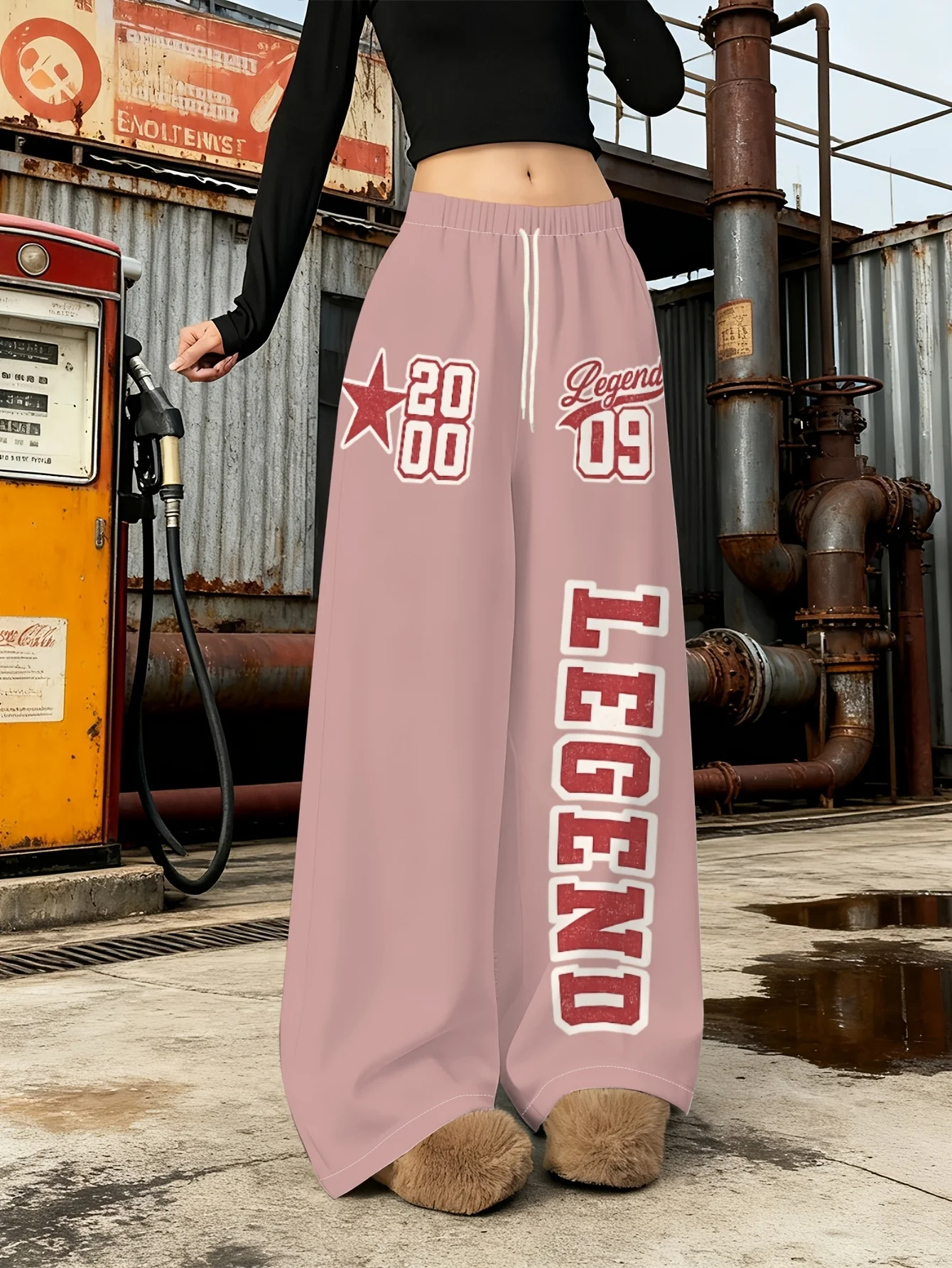 2026 Summer Pink LEGEND Print Wide Leg Pants Fashion Elastic Waist Loose Fit Streetwear Trousers for Casual and Daily Wear kids
