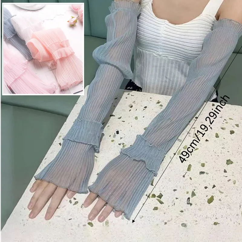 Fingerless Gloves Women Summer Long Sun Protection Sleeves Gloves Lady Thin Lace Mesh Arm Sleeve Sunscreen UV Breathable Mittens