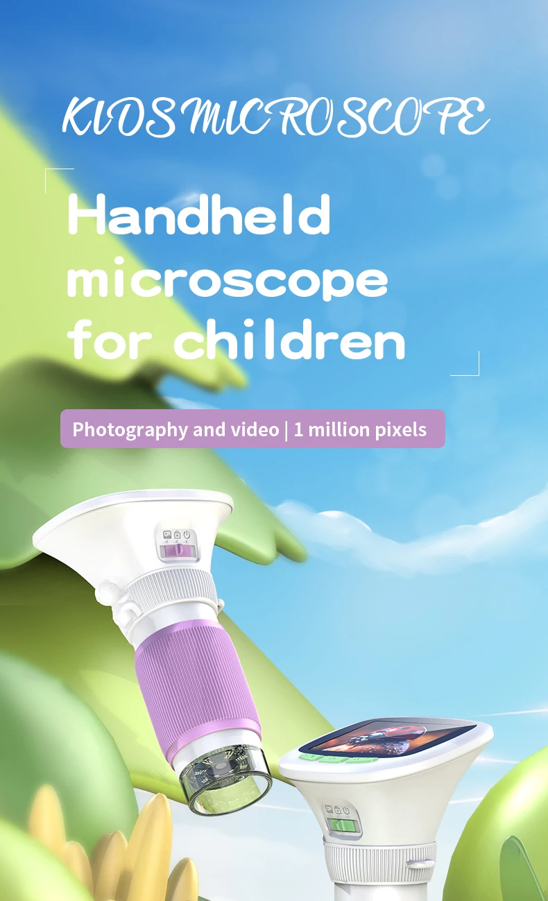 Children's Handheld Microscope with Rotating Focus and 2.4-Inch High-Definition Screen for Outdoor Children's Science Microscope