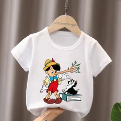Hot Sale Pinocchio Print Cartoon Kids T-Shirts Funny Girls Clothes Baby Boys Short Sleeve White T shirt Summer Children Tops