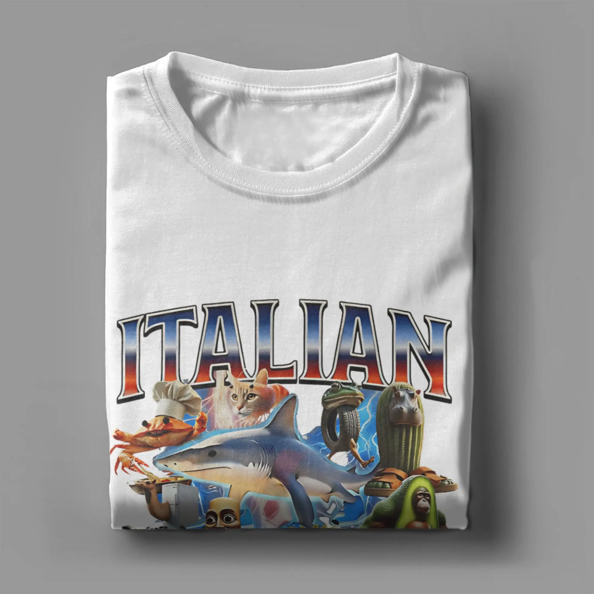 Funny Italian Brainrot Tung Tung Tung T-Shirt for Men Round Neck 100% Cotton T Shirt  Short Sleeve Tees Plus Size Tops