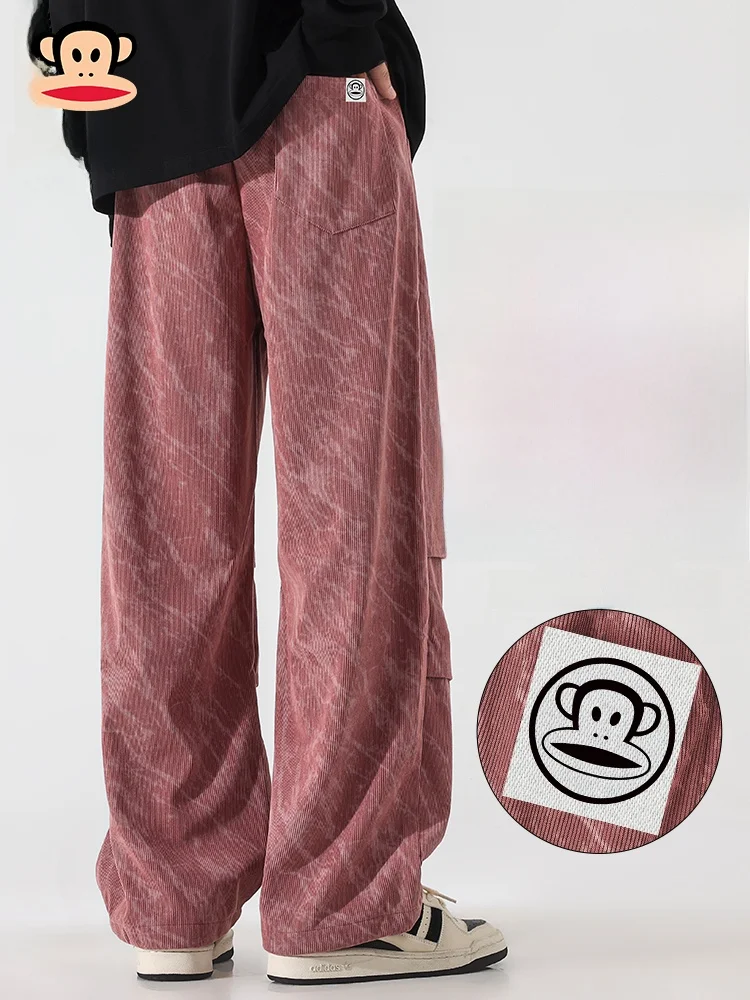 

Мужские вельветовые повседневные брюки Paul Frank: весенне-осенние, свободные, прямого кроя, с эффектом окрашивания, классические длинные брюки, молодежный стиль