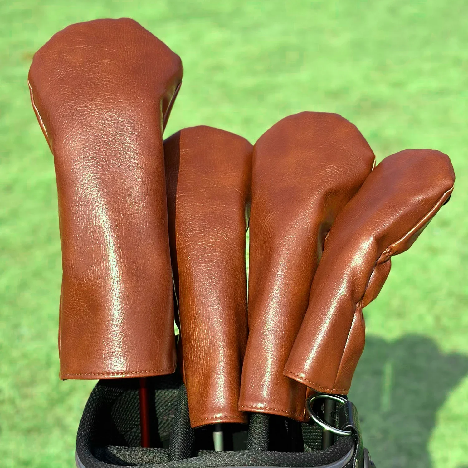 1PC/4PCS Golf Head Covers for Driver Fairway Hybrid Wood Clubs Premium Brown Blank Minimalist PU Leather Protective Sleeve