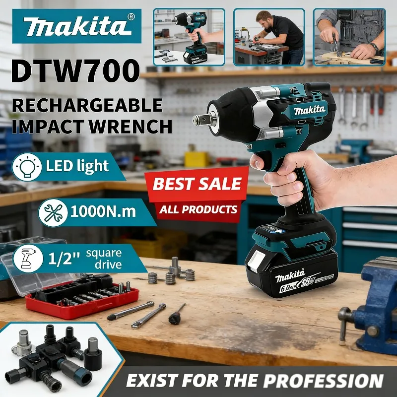 

Makita DTW700 Electric Wrench Cordless Brushless High Torque Impact Wrench Screwdriver Drill Multifunctional Power Tool
