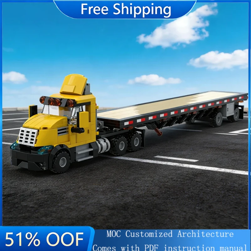 

287 PCS MOC City Engineering Flatbed Trailer Model Technology Building Blocks DIY Creative Kids Toys Educational Birthday Gifts