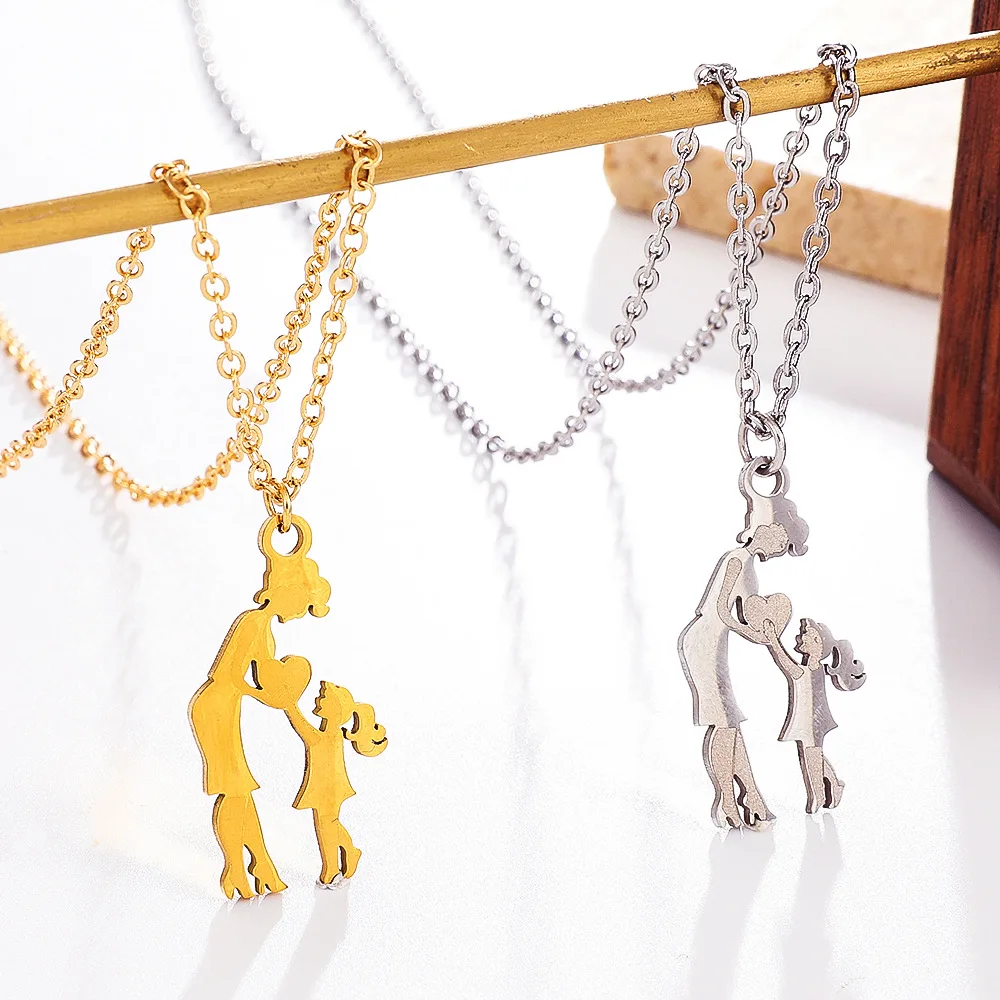 1Pc Gold‑Tone Mother Daughter Pendant Necklace for Women Family Love Charm Necklace Mother’s Day Sentimental Jewelry Gift