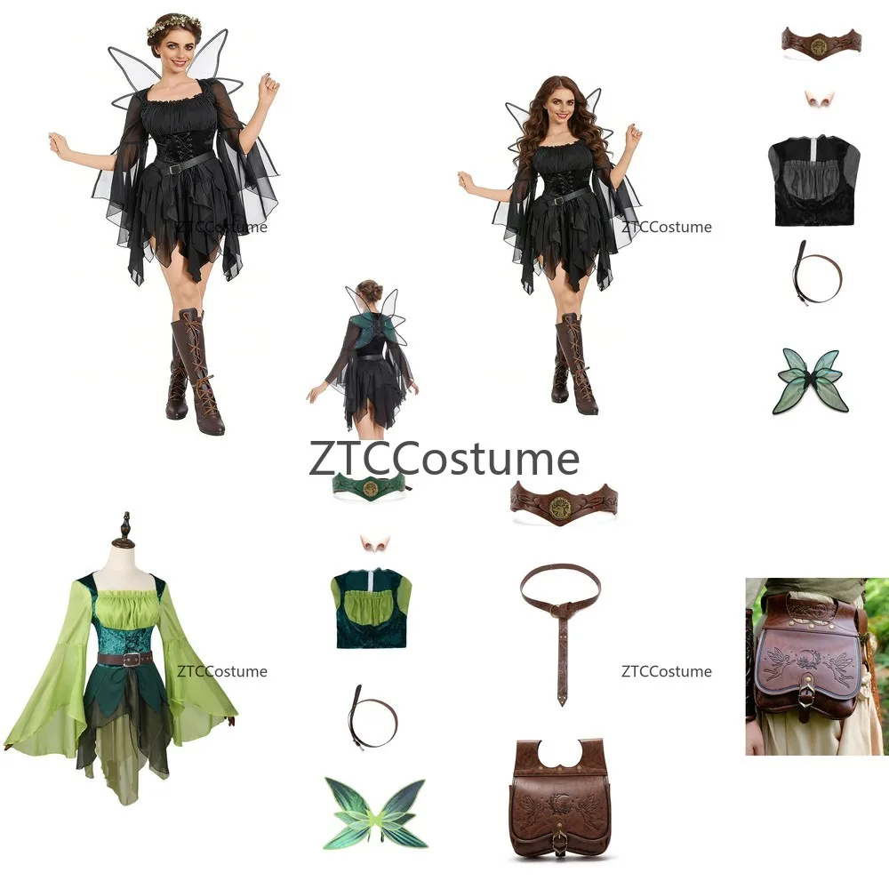 Disfraz de Elfo Verde para Mujer, Vestido Medieval de Mago o Duende, Disfraz de Arquero del Bosque Renacentista para Halloween, Juego de Rol