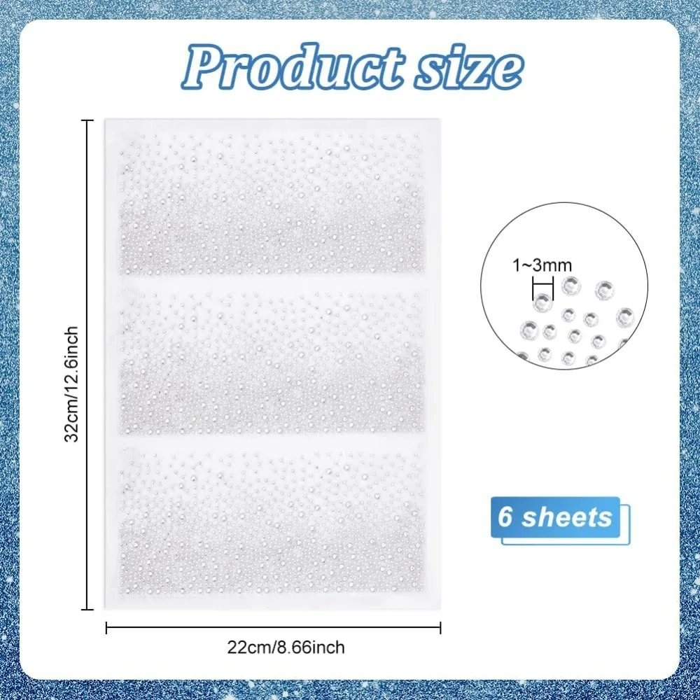 6 Sheet x 3 Style Crystal Polka Dot Iron on Rhinestone Heat Transfer Each 7.3x3.5 Inch Crystal Transfers Patches Glitter Hotfix