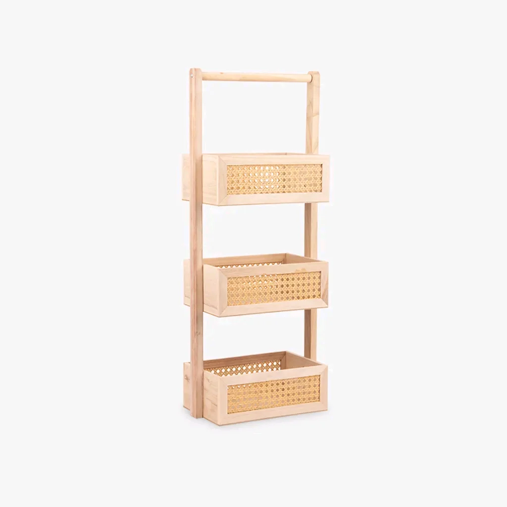 

Bamboo Rattan Basket Portable Bathroom Bamboo Rattan Shelf Free-standing Bamboo Ladder Storage Rack