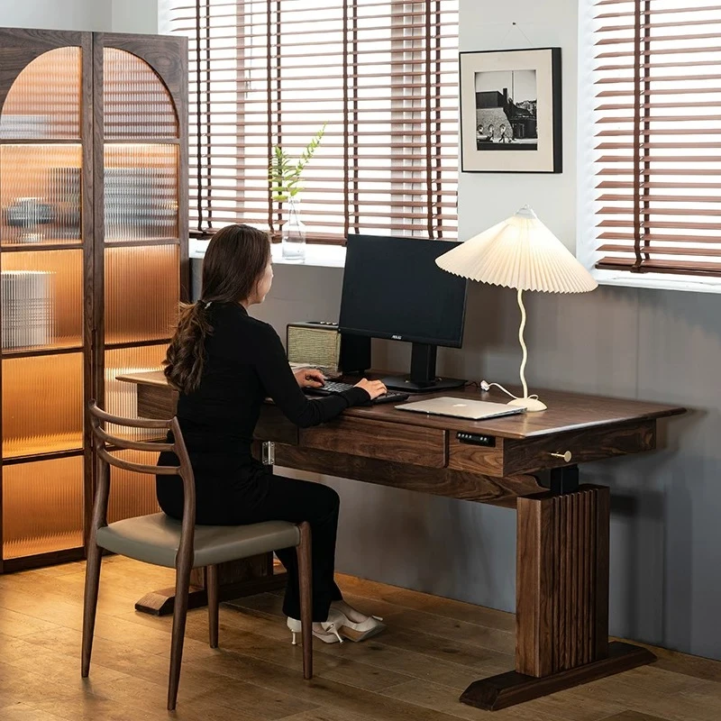 

North American Black Walnut Electric Lifting Desk All Solid Wood Desk Computer Desk Lifting Workbench