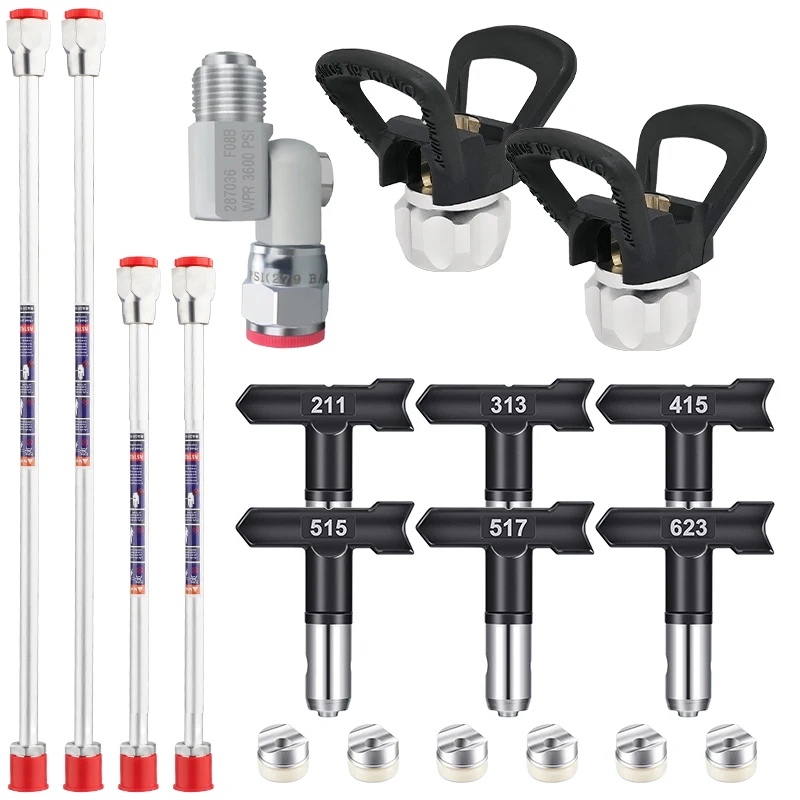 

Набор удлинителей сопла безвоздушного распылителя краски, 13 предметов, аксессуары для инструментов для безвоздушного распылителя краски для ремонта дома, (6 черных насадок с прокладками + 2 черные основания + 4 серебряных удлинителя + 1 универсальная гол