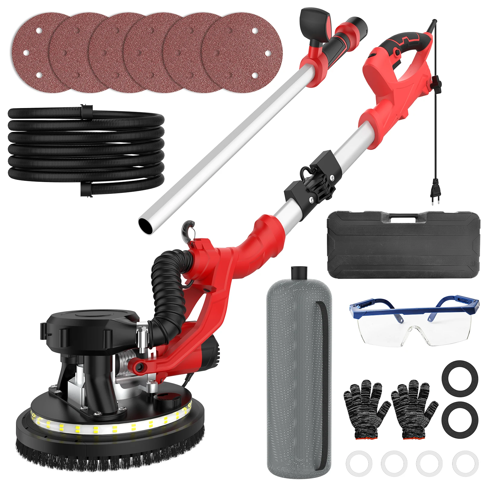 Ponceuse pour cloisons sèches 1200W, vitesse Variable 800-2100 tr/min, ponceuse électrique pliable pour cloisons sèches avec poignée télescope